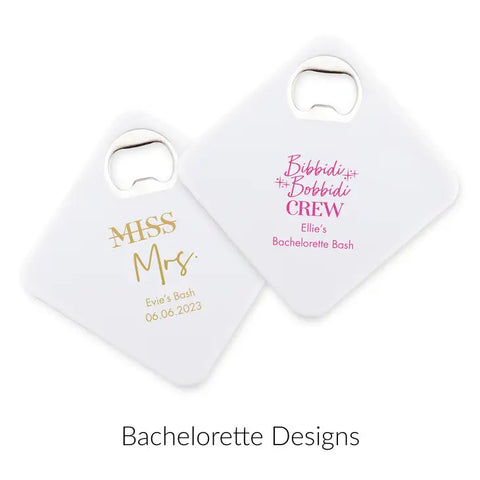 Personalised Plastic Drink Coaster Wedding Favour With Bottle Opener - Bachelorette | More Occasions