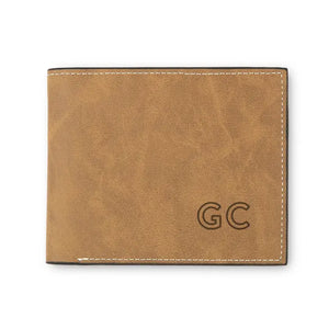 Men’s Custom Engraved Brown Faux Leather Wallet - Line Initials