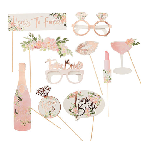 Fun Photo Booth Props On A Stick - Rose Gold Floral