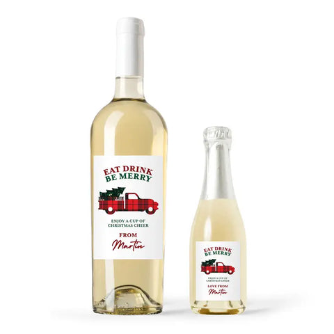 Personalized Wine Bottle Labels - Christmas Truck