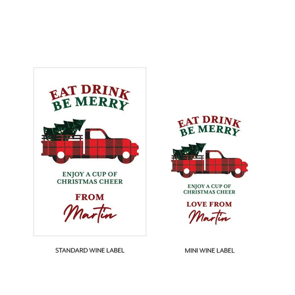 Personalized Wine Bottle Labels - Christmas Truck