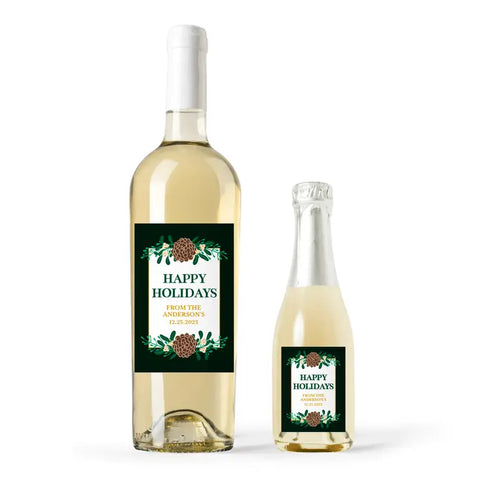 Personalized Wine Bottle Labels - Happy Holidays