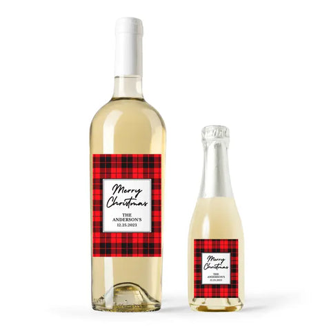 Personalized Wine Bottle Labels - Buffalo Plaid