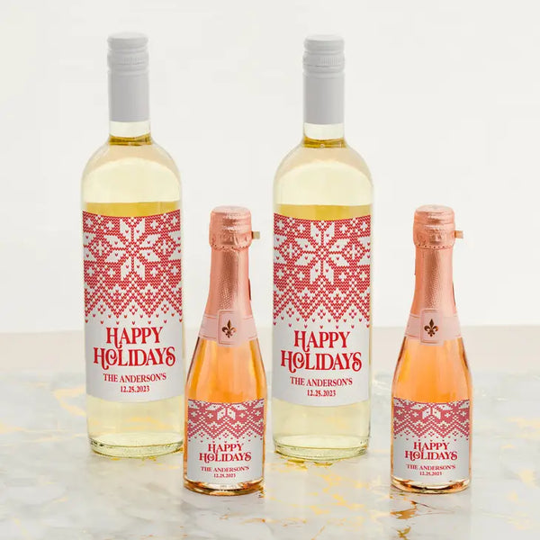 Personalized Wine Bottle Labels - Knit Sweater Snowflake