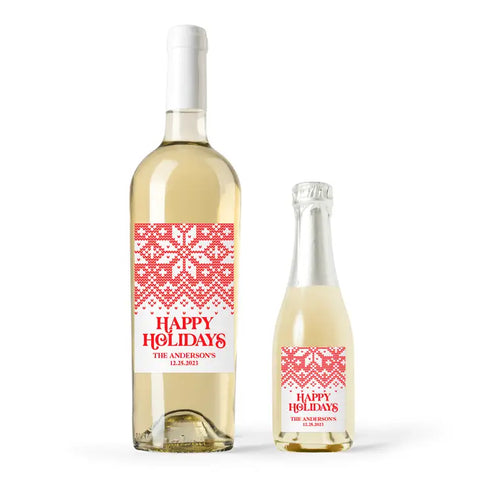 Personalized Wine Bottle Labels - Knit Sweater Snowflake