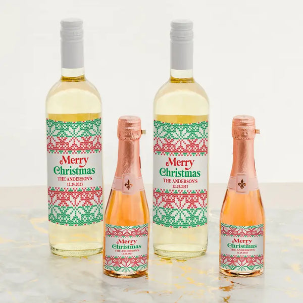 Personalized Wine Bottle Labels - Merry Christmas