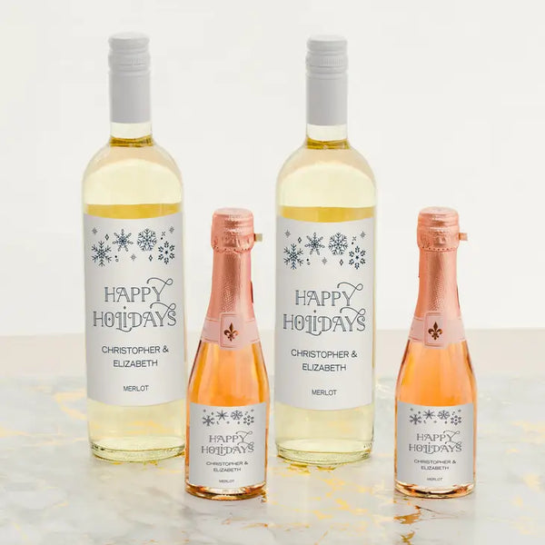 Personalized Wine Bottle Labels - Falling Snowflakes