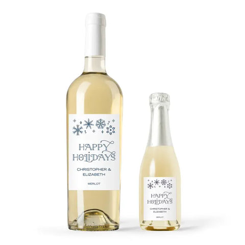 Personalized Wine Bottle Labels - Falling Snowflakes