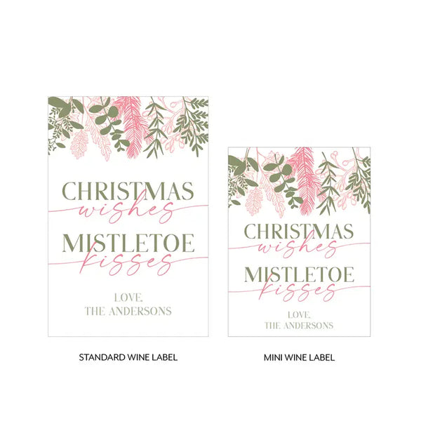 Personalized Wine Bottle Labels - Christmas Wishes Mistletoe Kisses