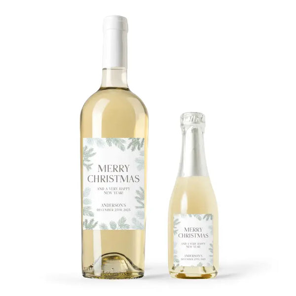 Personalized Wine Bottle Labels - Merry Christmas Boughs