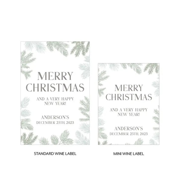 Personalized Wine Bottle Labels - Merry Christmas Boughs