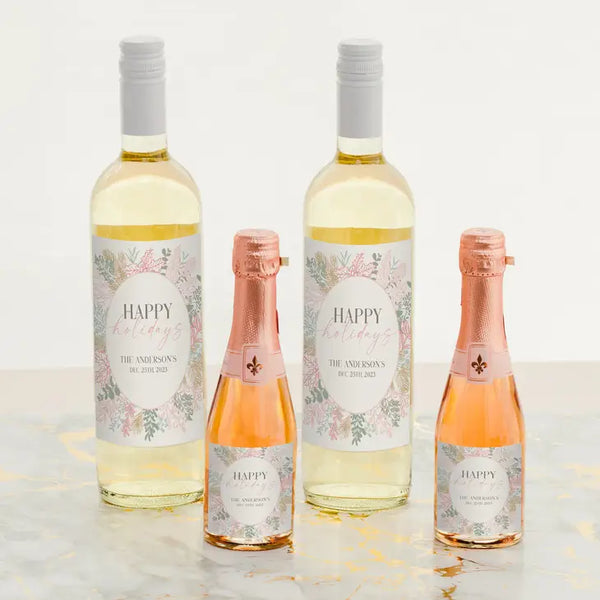 Personalized Wine Bottle Labels - Blush Happy Holidays