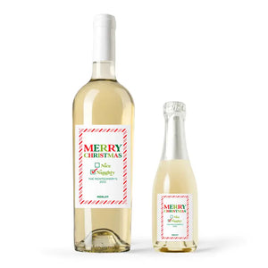 Personalized Wine Bottle Labels - Candy Cane Striped