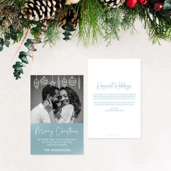 Portrait Custom Photo Printed Christmas Card - Christmas Ornaments