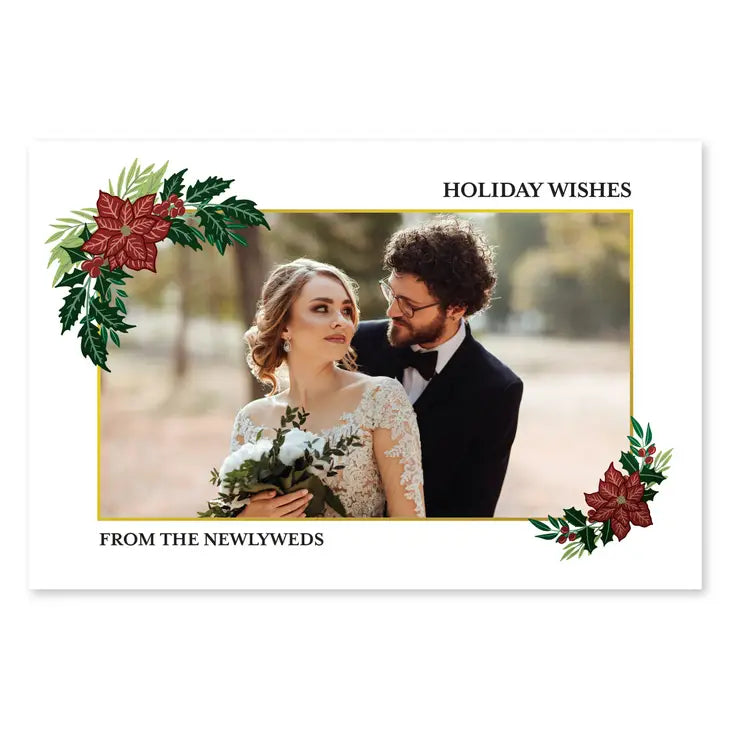 Landscape Custom Photo Printed Christmas Card - Poinsettia