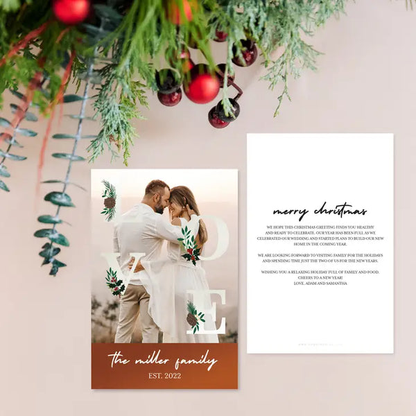 Portrait Custom Photo Printed Christmas Card - Love