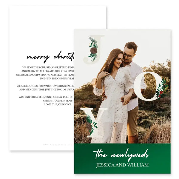 Portrait Custom Photo Printed Christmas Card - Joy