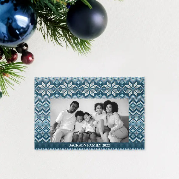 Landscape Custom Photo Printed Christmas Card - Nordic Snowflakes