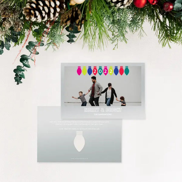 Landscape Custom Photo Printed Christmas Card - String Lights