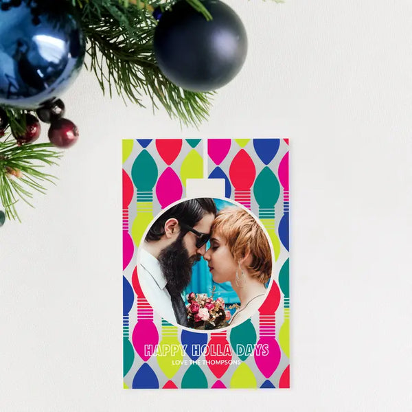 Portrait Custom Photo Printed Christmas Card - Retro Light Bulb