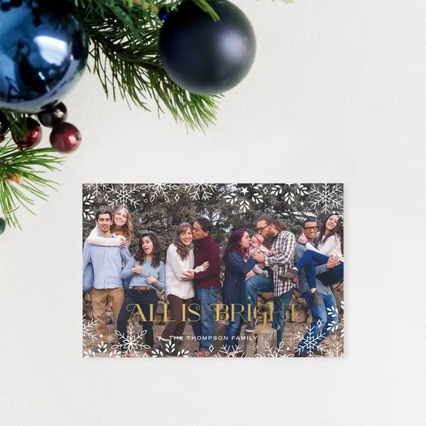 Landscape Custom Photo Printed Christmas Card - All is Bright