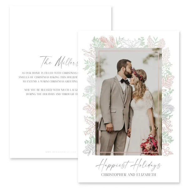 Portrait Custom Photo Printed Christmas Card - Blush Frame