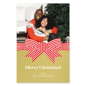 Portrait Custom Photo Printed Christmas Card - Festive Bow