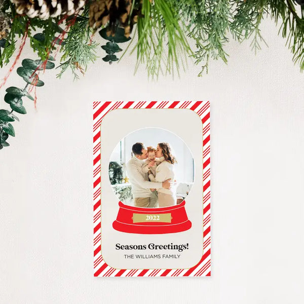 Portrait Custom Photo Printed Christmas Card - Candy Cane Striped