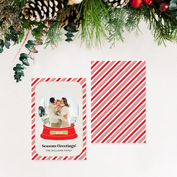 Portrait Custom Photo Printed Christmas Card - Candy Cane Striped