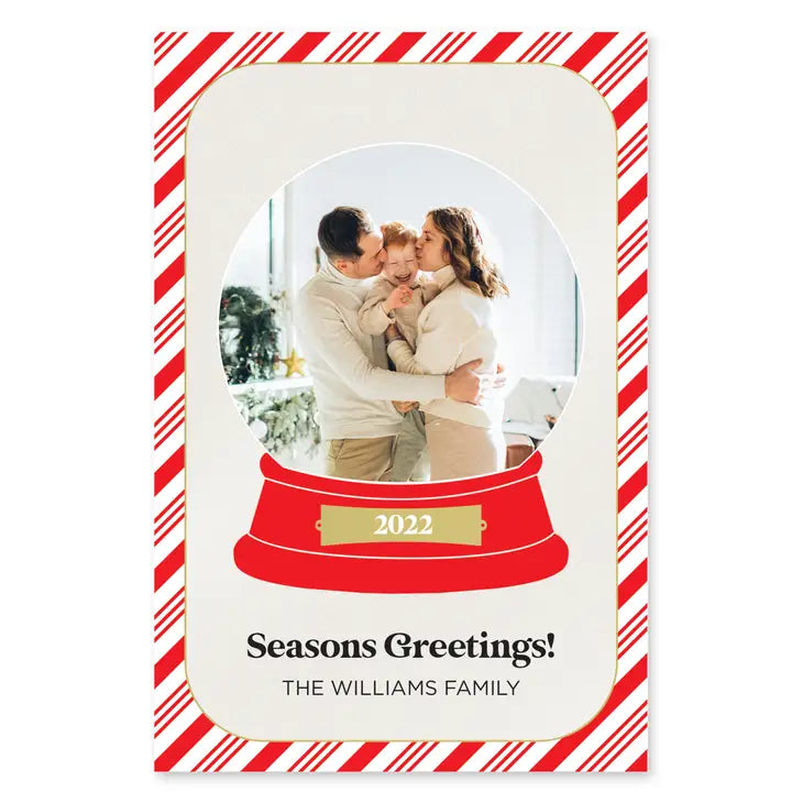 Portrait Custom Photo Printed Christmas Card - Candy Cane Striped