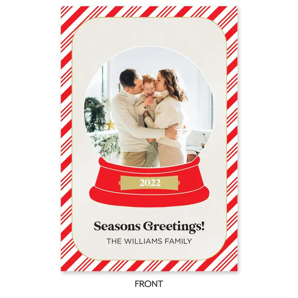 Portrait Custom Photo Printed Christmas Card - Candy Cane Striped