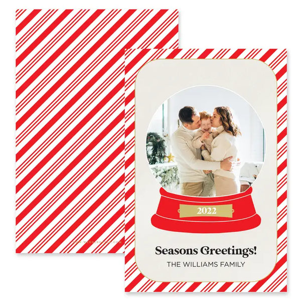 Portrait Custom Photo Printed Christmas Card - Candy Cane Striped