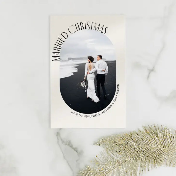 Portrait Custom Photo Printed Christmas Card - Winter Moon