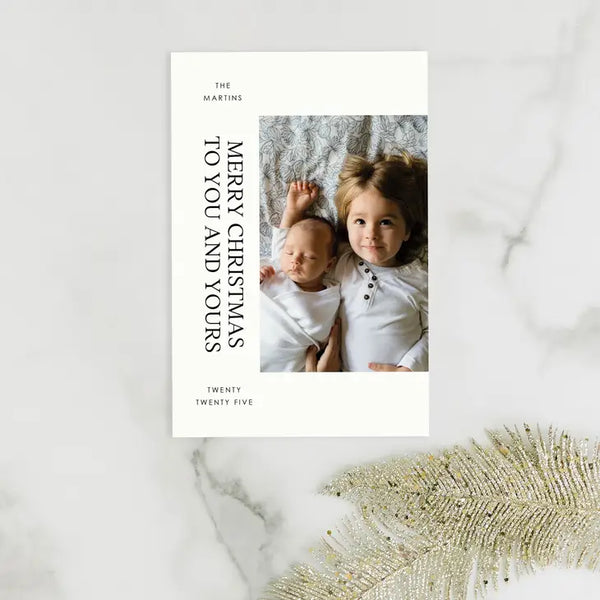 Portrait Custom Photo Printed Christmas Card - Simple Tidings