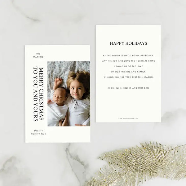 Portrait Custom Photo Printed Christmas Card - Simple Tidings