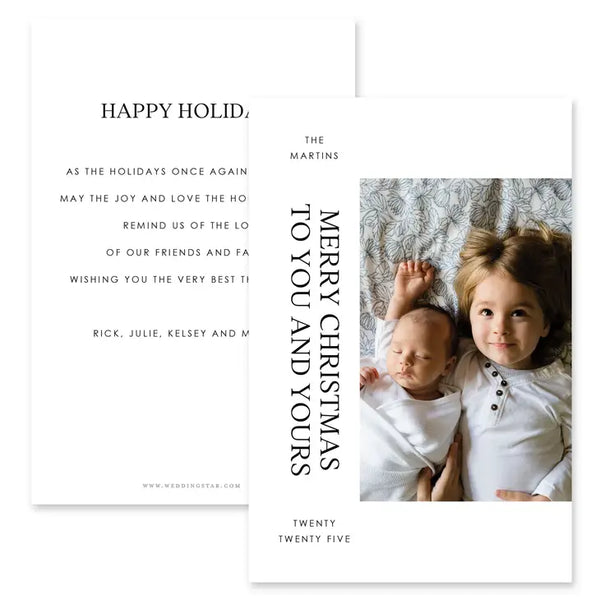 Portrait Custom Photo Printed Christmas Card - Simple Tidings