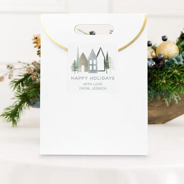 Personalized Christmas Gift Sticker Labels - Labels Winter Cottages