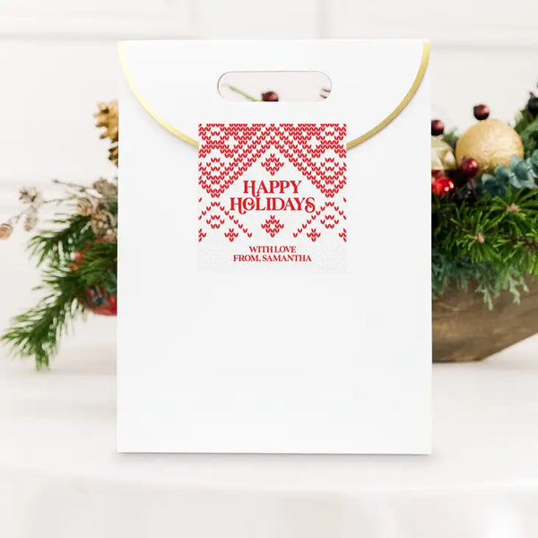 Personalized Christmas Gift Sticker Labels - Knit Sweater Snowflakes