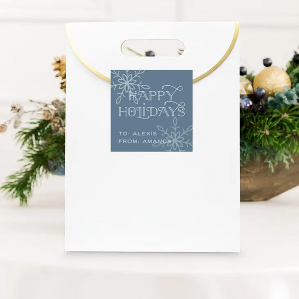 Personalized Christmas Gift Sticker Labels - Falling Snowflakes