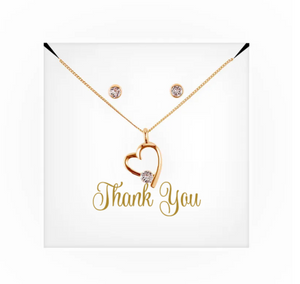 Personalized Bridal Party Heart & Crystal Jewelry Gift Set - Thank You Cursive Font