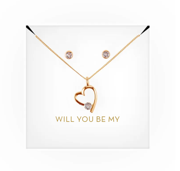 Personalized Bridal Party Heart & Crystal Jewelry Gift Set - Be My Bridesmaid?