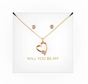 Personalized Bridal Party Heart & Crystal Jewelry Gift Set - Be My Bridesmaid?