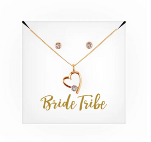 Personalized Bridal Party Heart & Crystal Jewelry Gift Set - Bride Tribe