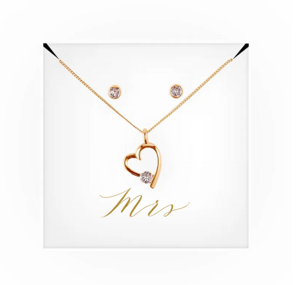 Personalized Bridal Party Heart & Crystal Jewelry Gift Set - Mrs.