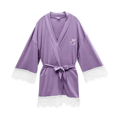 Personalized Flower Girl Jersey Knit Robe With Lace Trim - Lavender