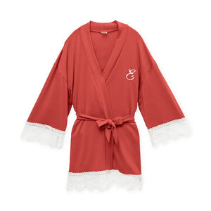 Personalized Flower Girl Jersey Knit Robe With Lace Trim - Coral