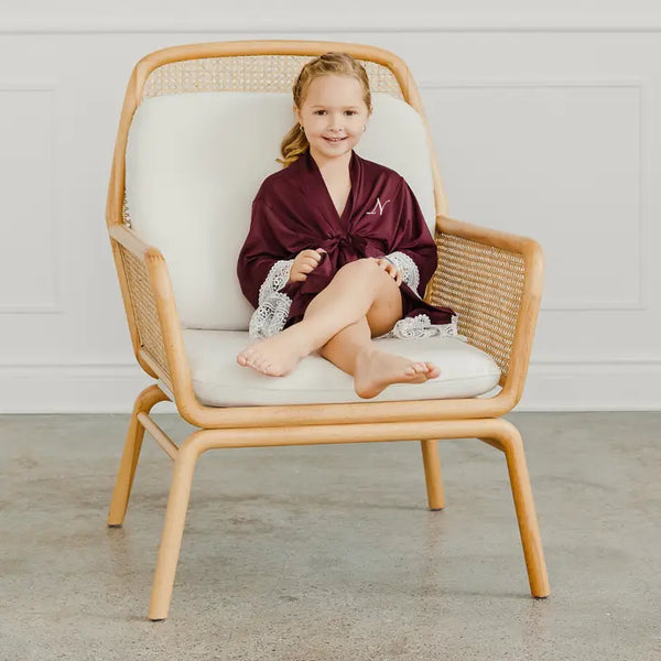 Personalized Flower Girl Jersey Knit Robe With Lace Trim - Burgundy