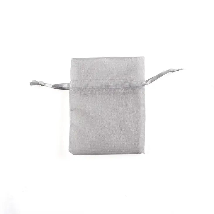 Small Silver Organza Fabric Drawstring Bag - Set of 10