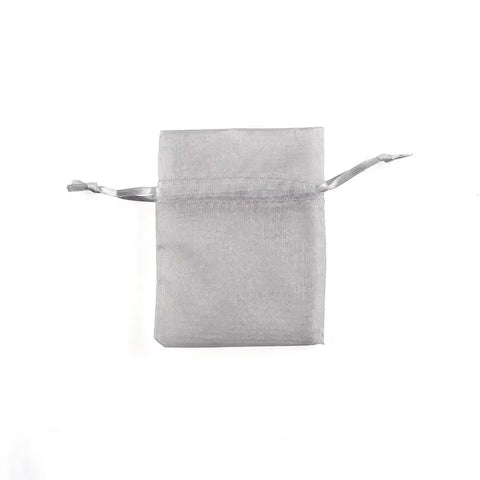 Small Silver Organza Fabric Drawstring Bag - Set of 10