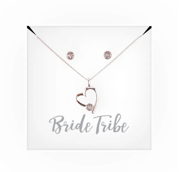 Personalized Bridal Party Heart & Crystal Jewelry Gift Set - Bride Tribe